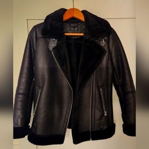 Faux leather shearling moto jacket